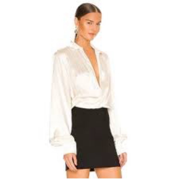 Alexis Frannais Silk Mini Dress Ivory Black Long Sleeve Excellent Size M